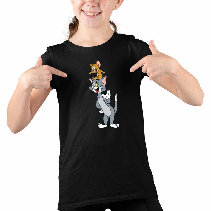 Tricou Copii Fete Tom si Jerry Prietenie, Fekete