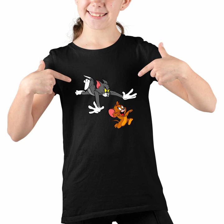 Tricou Copii Fete Tom si Jerry Urmarire, Fekete