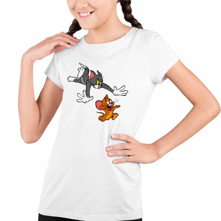 Tricou Copii Fete Tom si Jerry Urmarire, Fehér