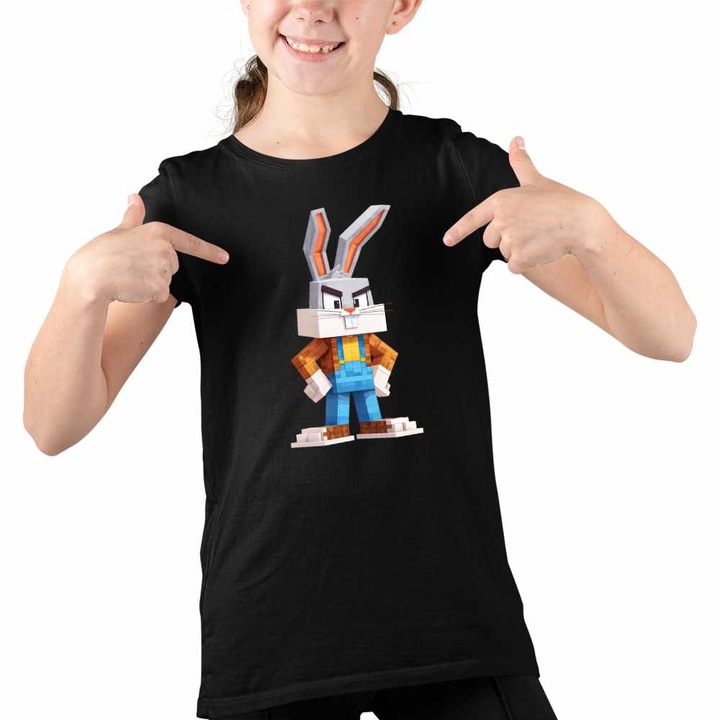 Tricou Copii Fete Bugs Bunny Minecraft, Fekete