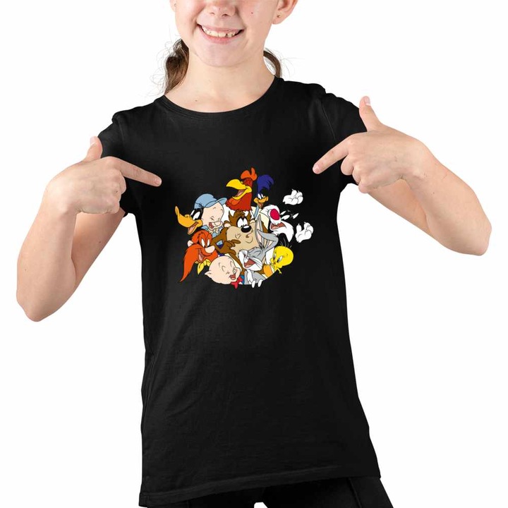 Tricou Copii Fete Bugs Bunny Looney Tunes Prieteni, Fekete