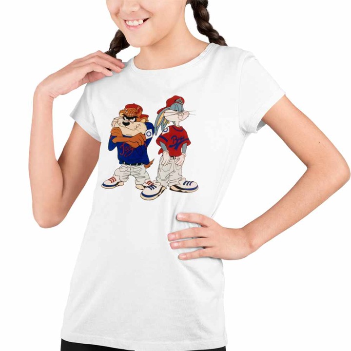 Tricou Copii Fete Bugs Bunny Rebel Rapper Hip Hop Taz, Fehér