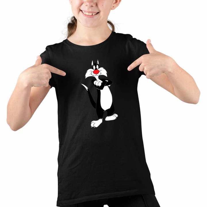 Tricou Copii Fete Tweety Motanul Sylvester, Fekete