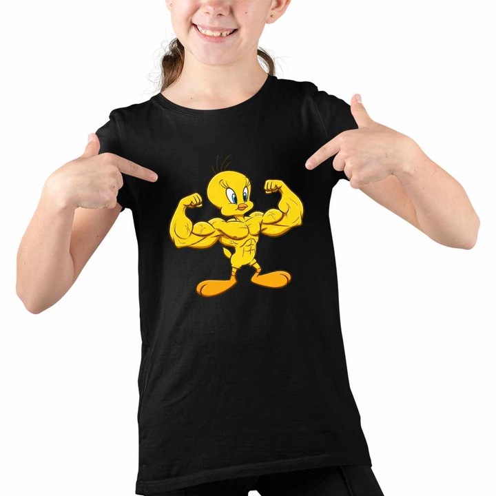 Tricou Copii Fete Tweety Culturism Fitness, Fekete