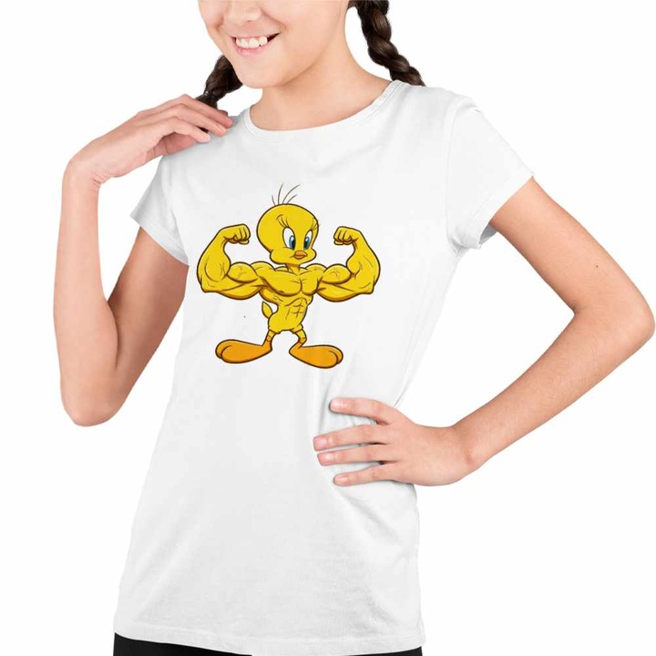 Tricou Copii Fete Tweety Culturism Fitness, Fehér