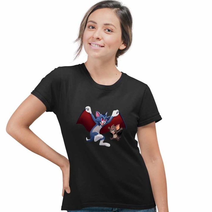Tricou Femei Tom si Jerry Dracula Vampiri Halloween Horror CoolTrend, negru, marime XL