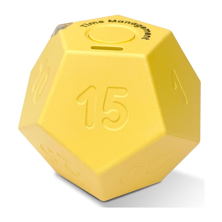 Timer cub, AFKSMILE, Temporizator pomodoro, Cu moduri de vibratie si tonuri, Exista 11 ori care pot fi setate, Gravitatie rotativ, Pentru birou si biblioteca, Compact, Portabil, Plastic, 57mm * 56.5mm * 47mm, Galben