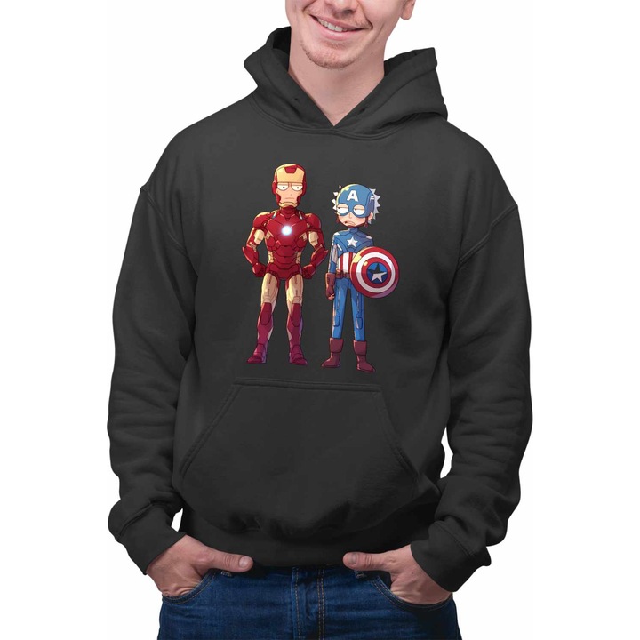 Hanorac Barbati Iron Man Rick and Morty Captain America CoolTrend, negru, marime 2XL