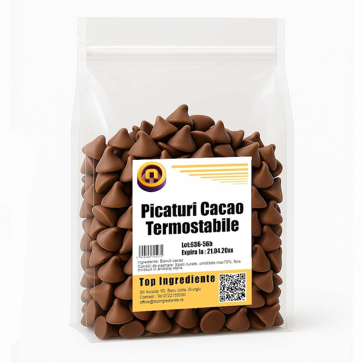 Picaturi cu Cacao Termostabile Caribe, 500g, rezistenta la temperaturi ridicate, gust intens