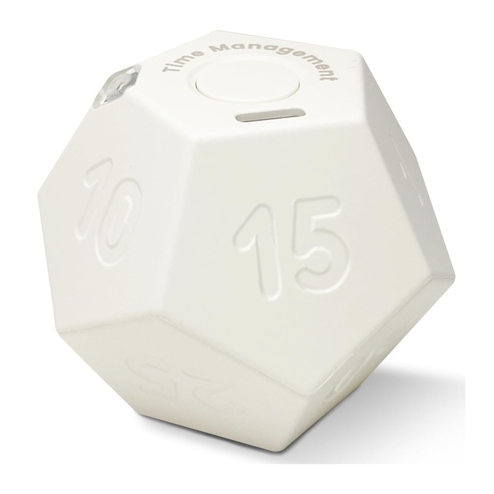 Timer cub, AFKSMILE, Temporizator pomodoro, Cu moduri de vibratie si tonuri, Exista 11 ori care pot fi setate, Gravitatie rotativ, Pentru birou si biblioteca, Compact, Portabil, Plastic, 57mm * 56.5mm * 47mm, Alb