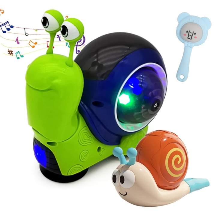 Csiga játék, Unloshe, elektromos csiga, zene, fény, többszínű, ABS, interaktív játék gyerekeknek, zöld