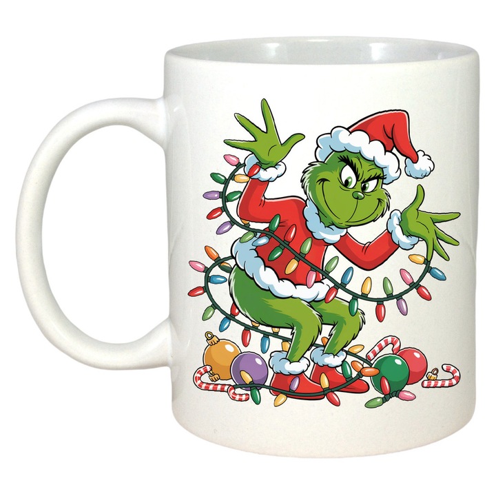 Cana Grinch Dansand Cu Instalatii Luminoase Craciun, Sarbatori, Cadou, Secret Santa, Cri-Flo, Culoare Alb, 330 ml