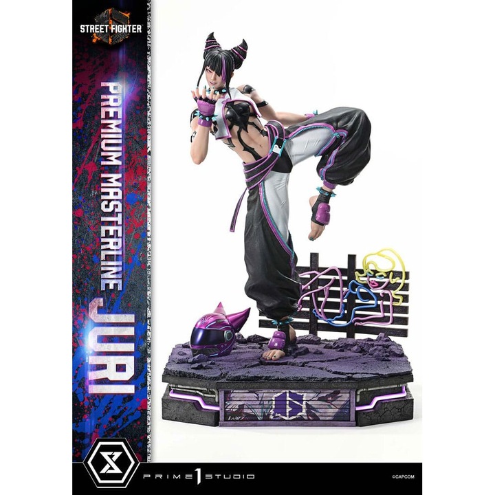 Figurina Juri 1/4 58 cm, Street Fighter 6, multicolor, cu baza tematica si iluminare LED