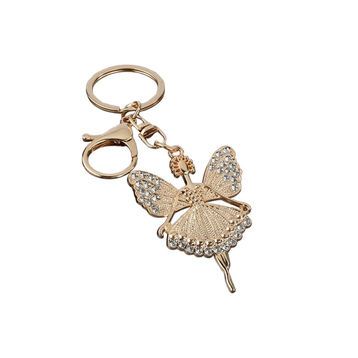 Kulcstartó, Angyallány Modell, Fém Kristályokkal/Strasszokkal, Táska/Autó Kiegészítő, Fehér Szín
