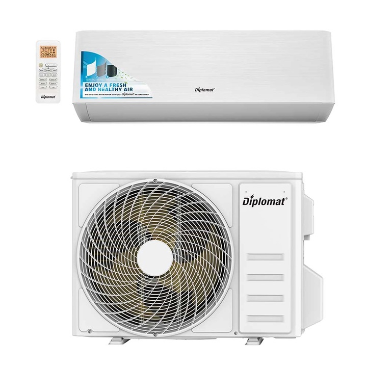 Климатик DIPLOMAT DAH120-SM - Ultra Winter, 12000BTU, Инверторен, WiFi контрол, Енергиен клас A+++, Нагревателен елемент във външното тяло, Подходящ за 14-22m2, Бял