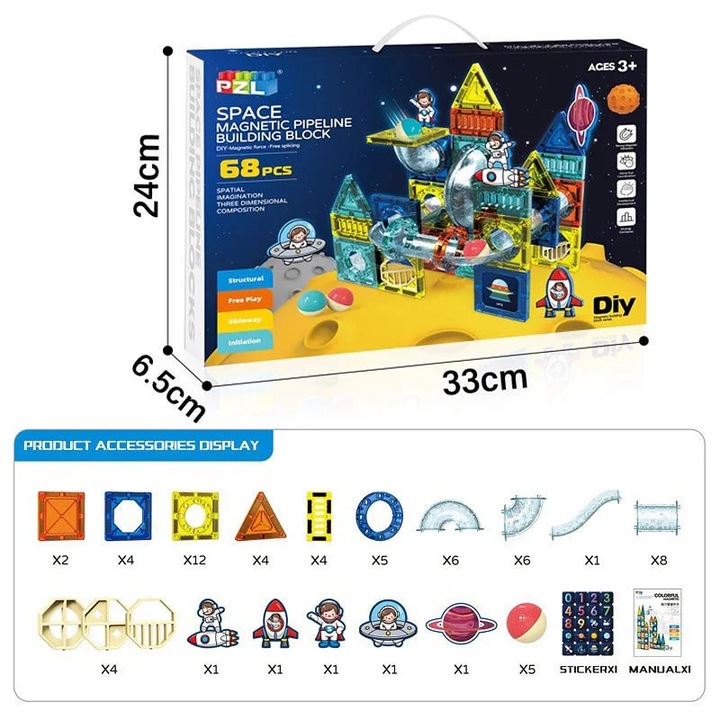 Конструктор Bambino Космос 68ч, магнитен, многоцветен