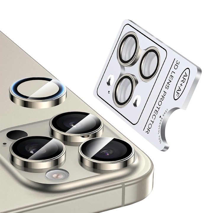 Протектор за камера Nordic за Apple iPhone 15 Pro/15 Pro Max, титанов, против надраскване, антиотражателен