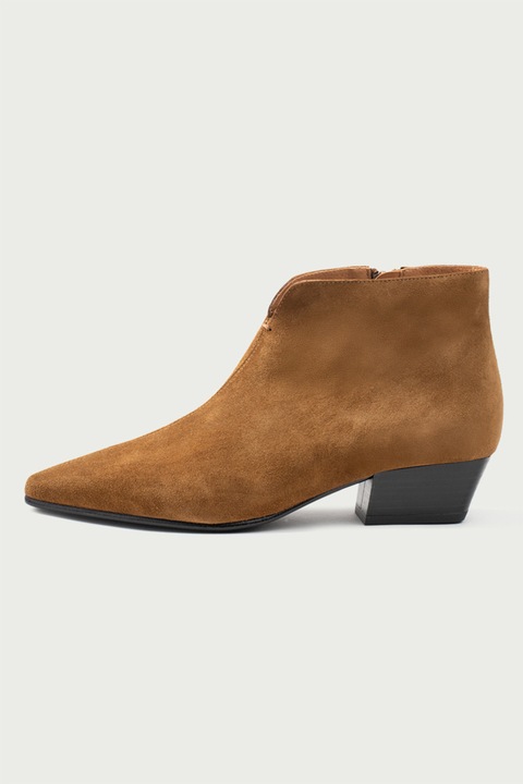 ALURA, Botine din piele intoarsa cu toc cuban, Caramel