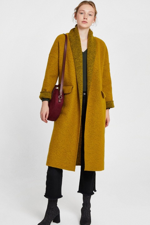 OXXO, Palton din amestec de lana cu maneci cazute, fara inchidere, Maro deschis, M