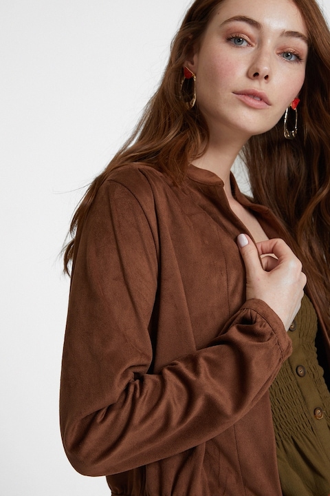 OXXO, Jacheta din piele intoarsa ecologica cu inchidere cu cordon, Caramel