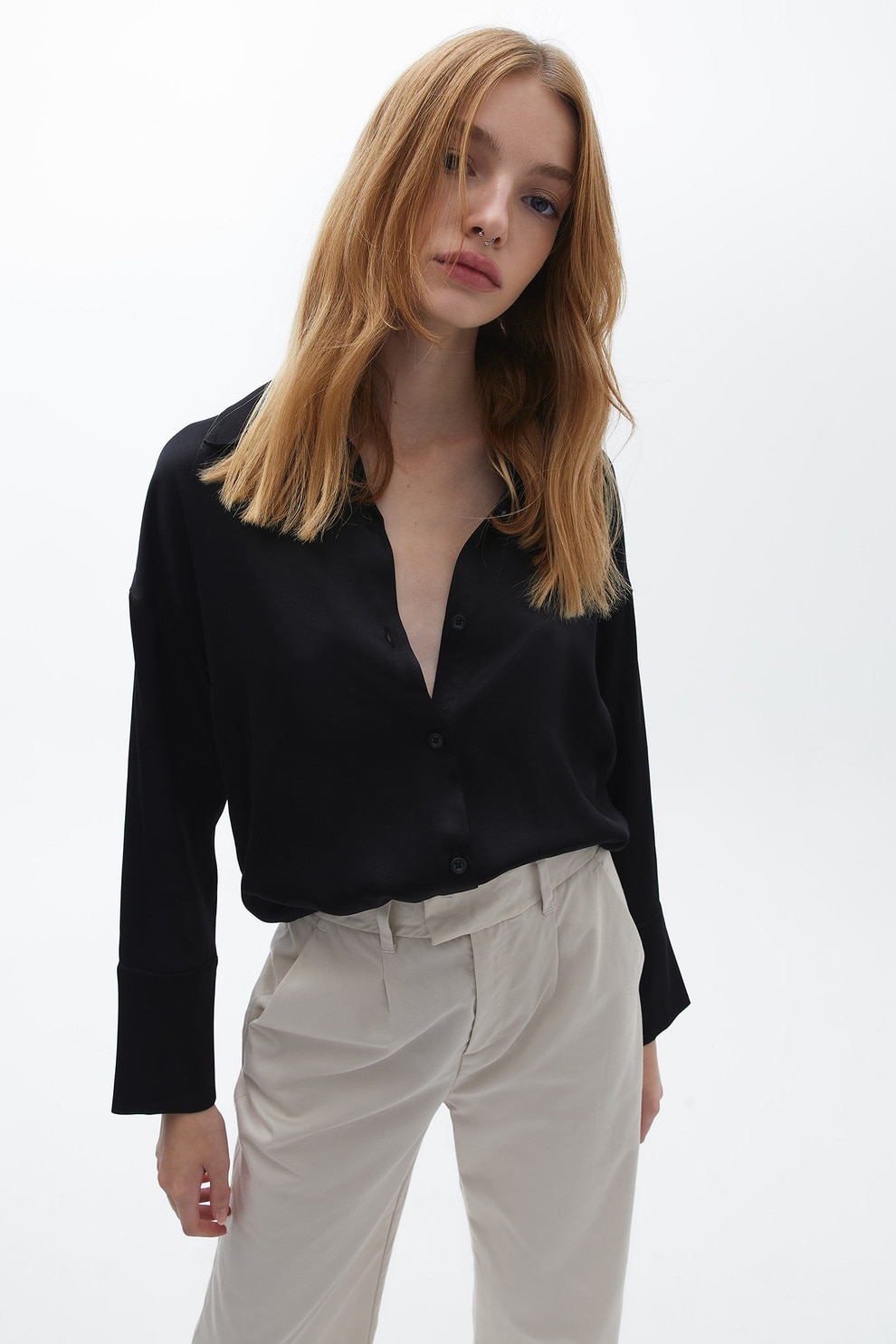 OXXO, Camasa lejera cu maneci cazute, Negru, XS