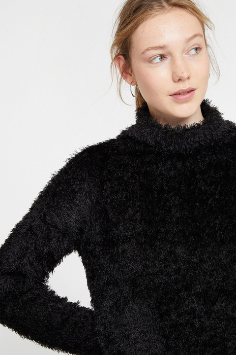 OXXO, Pulover pufos cu guler scurt, Negru