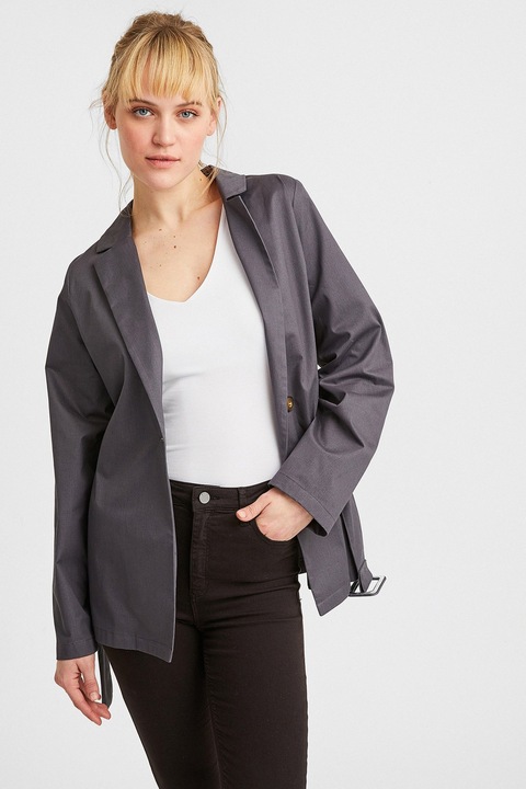 OXXO, Jacheta scurta de bumbac cu o curea in talie, Gri inchis