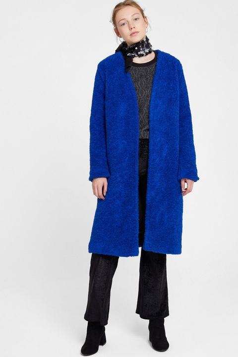 OXXO, Palton din amestec de lana, fara inchidere, Albastru royal