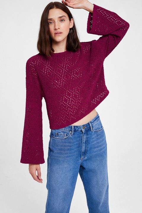 OXXO, Pulover cu perforatii si maneci evazate, Violet pruna