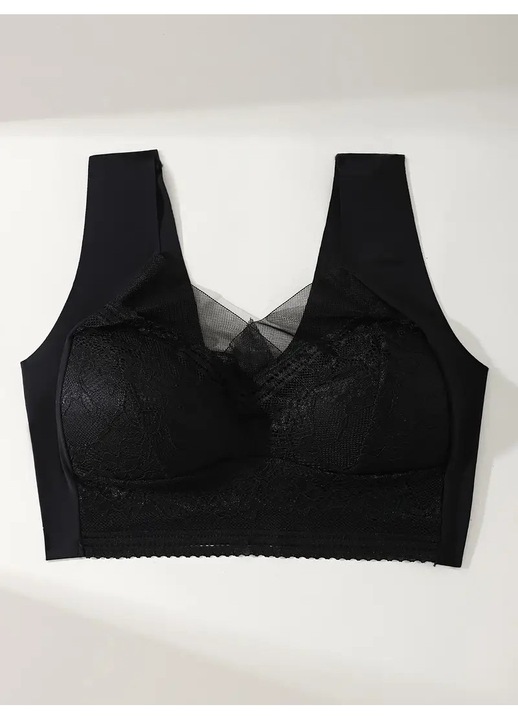 Sutien push-up elegant cu dantela, Negru, Negru, 85B