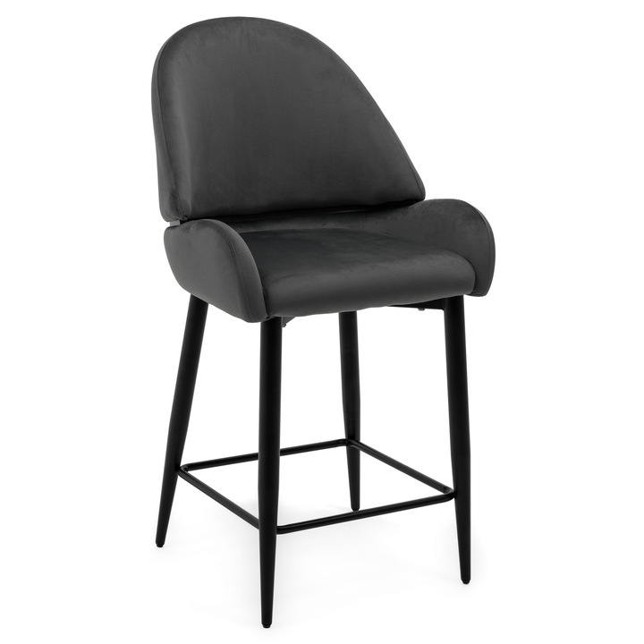 Тапициран бар стол BERGAMO, сив, 101x56x61см, метална рамка, височина на седалката 66см, максимално тегло 120кг
