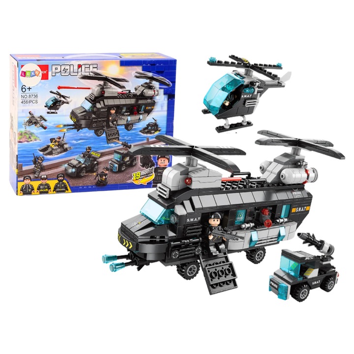 Set de constructie Politia Fortelor Speciale, 30 x 23 x 9 cm, 456 piese, Lean 18306