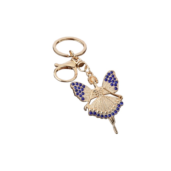 Kulcstartó, Angyal Lány Modell, Fém Kristályokkal/Strasszokkal, Táska/Autó Kiegészítő, Kék szín