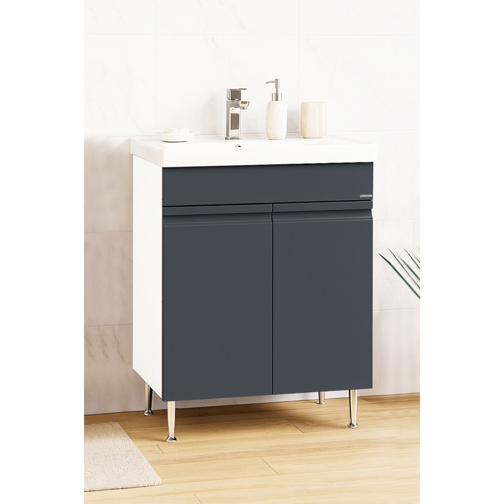 Set mobilier Baie MDF kit si lavoar BadenMob, Seria 786, 60cm, Antracit