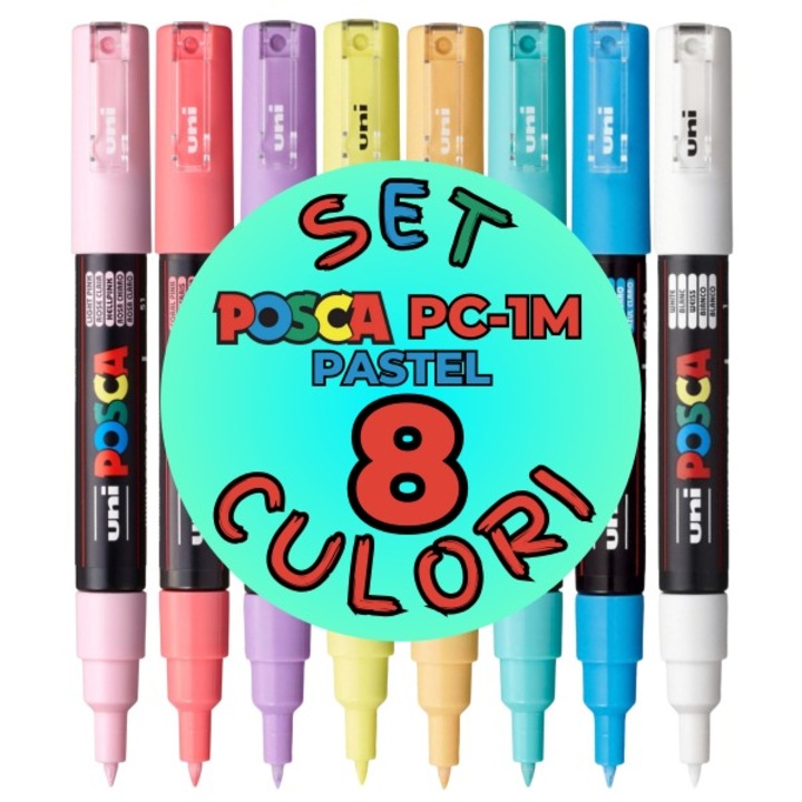 Set markere Posca PC-1M 0.7 mm 8 culori pastel M1479