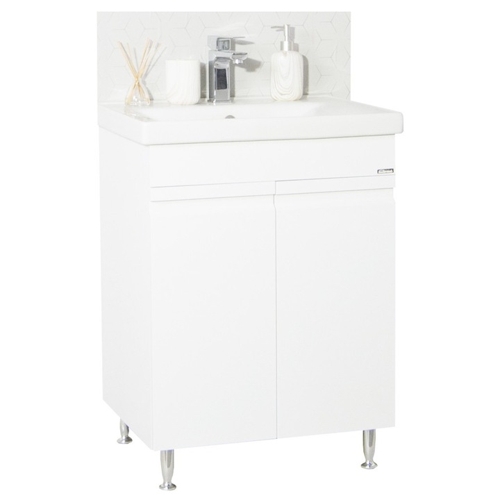 Set mobilier Baie MDF kit si lavoar BadenMob, Seria 786, 60cm, Alb lucios