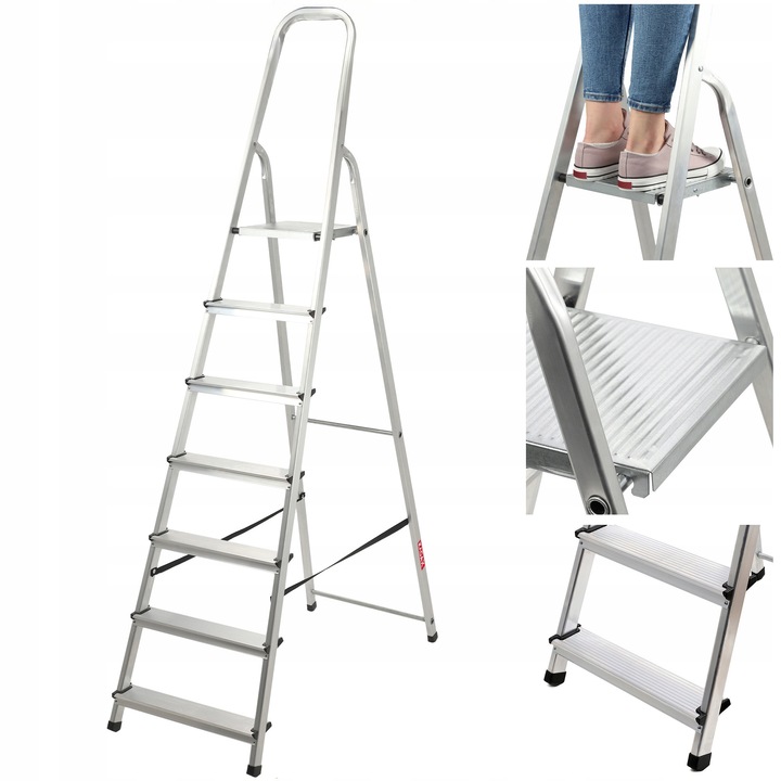 Drabină aluminiu pliabilă KADAX 7 trepte, antiderapantă, 3.4m, 125kg