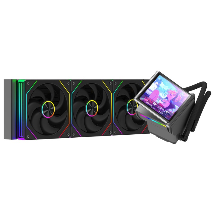 Hűtő CPU AIO ProGaming Glacier View 360, LCD kijelző 4.0 hüvelyk, 360mm, 3 ARGB ventilátor, 400W, Fekete