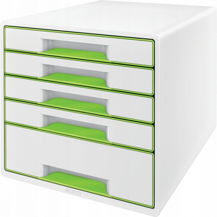 Leitz Wow Cube asztali rendszerező, 5 fiókos, fehér-zöld, A4+