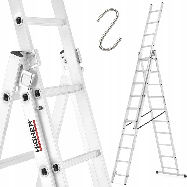 Scară multifuncțională aluminiu 3x10, înălțime 6.04m, capacitate 150kg, pentru trepte