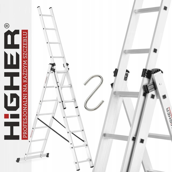 Scară Aluminiu Multifuncțională 3x7, 5.60m, 150kg, Adaptabilă pe Trepte, cu Stabilizator Larg