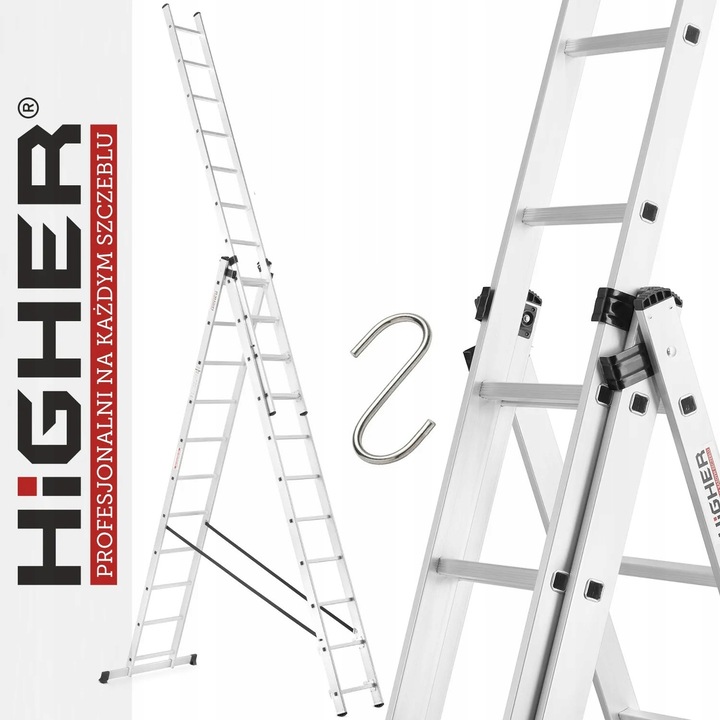 Scară aluminiu multifuncțională Higher 3x11, 8.45m, 150kg, cu cârlig inclus