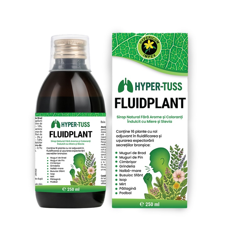 Sirop Hyper-Tuss FluidPlant, 250ml, extracte naturale, L-Cisteină, culoare lichidă
