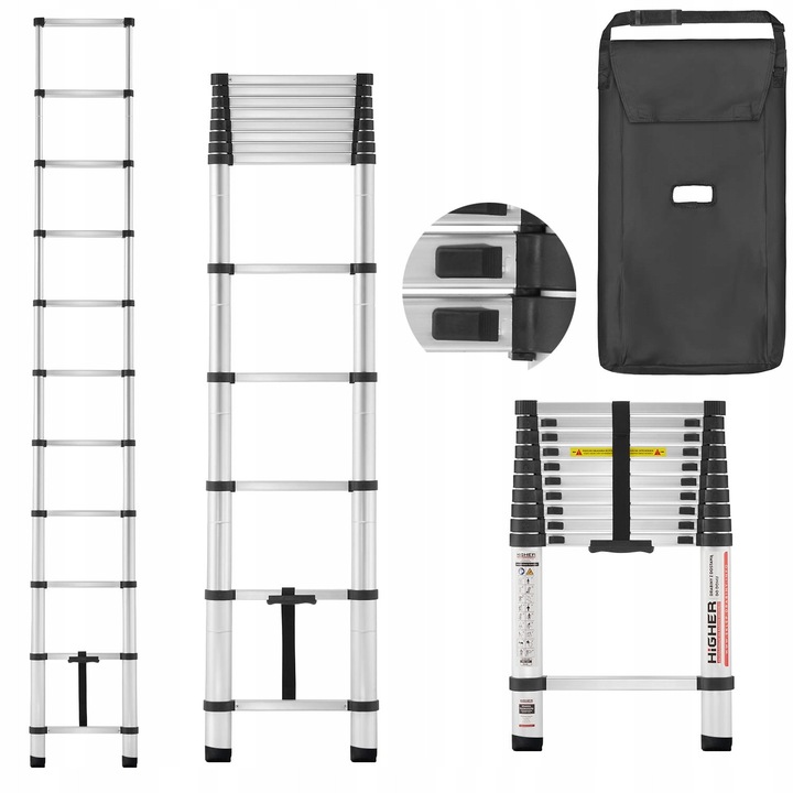 Scară telescopică din aluminiu Higher, 2.6m, capacitate 150kg, pliabilă, greutate 7.6kg