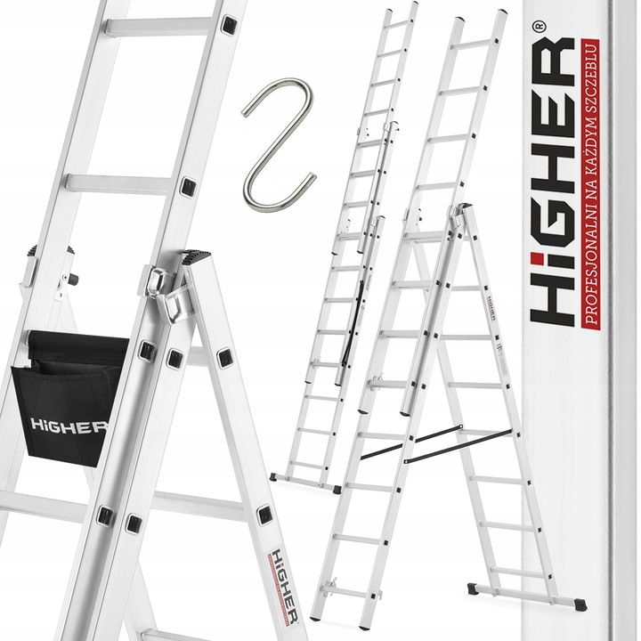 Scară Aluminiu Multifuncțională 3x8 Higher, 6 moduri de utilizare, 4.97m, 150kg