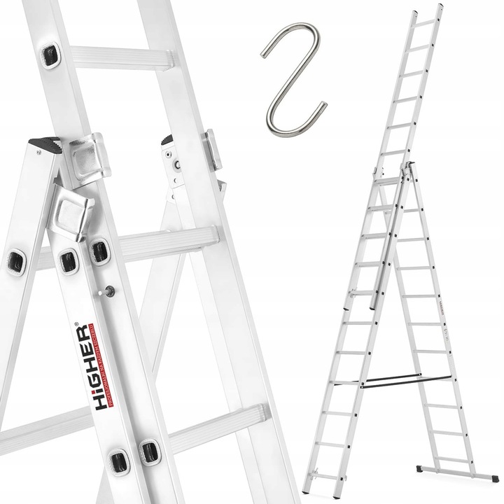 Scară multifuncțională 3x11, Higher, aluminiu, 6.33m, 150kg, versatilă