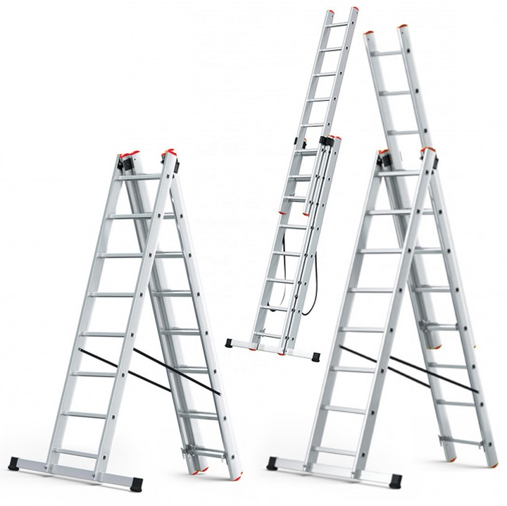 Scară aluminiu multifuncțională Higher PRO 3x8, capacitate 150kg, lungime maximă 4, 61m, 5 setări