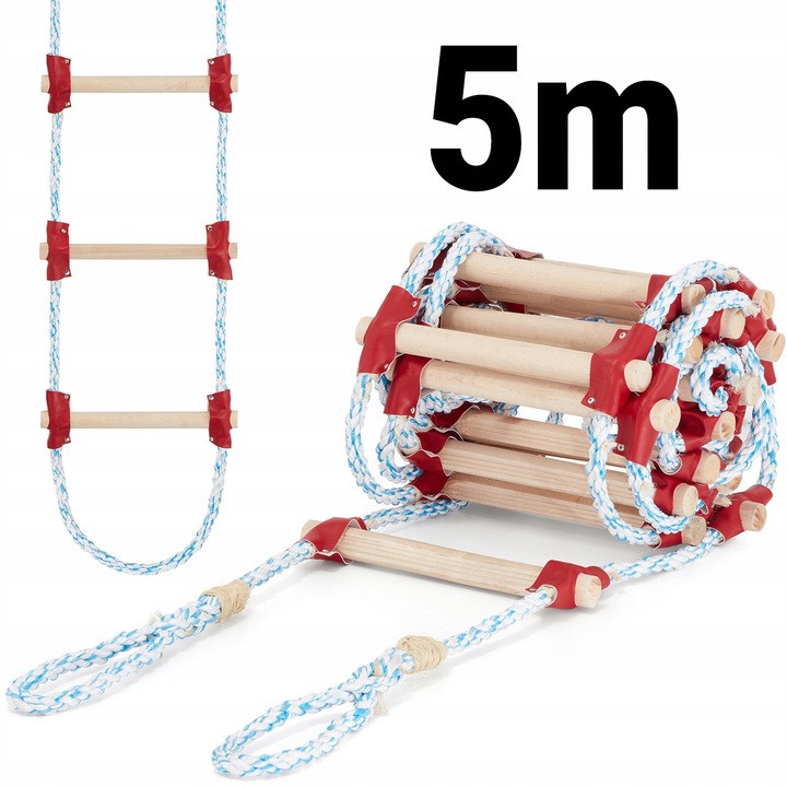Scară de frânghie Higher, 5m, Lemn fag, Capacitate 250kg, Antiderapantă