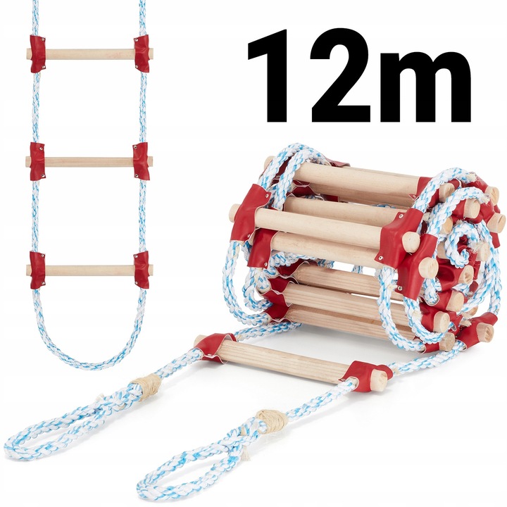 Scară de frânghie, Higher, 12m, lemn fag, capacitate 250kg, antiderapantă