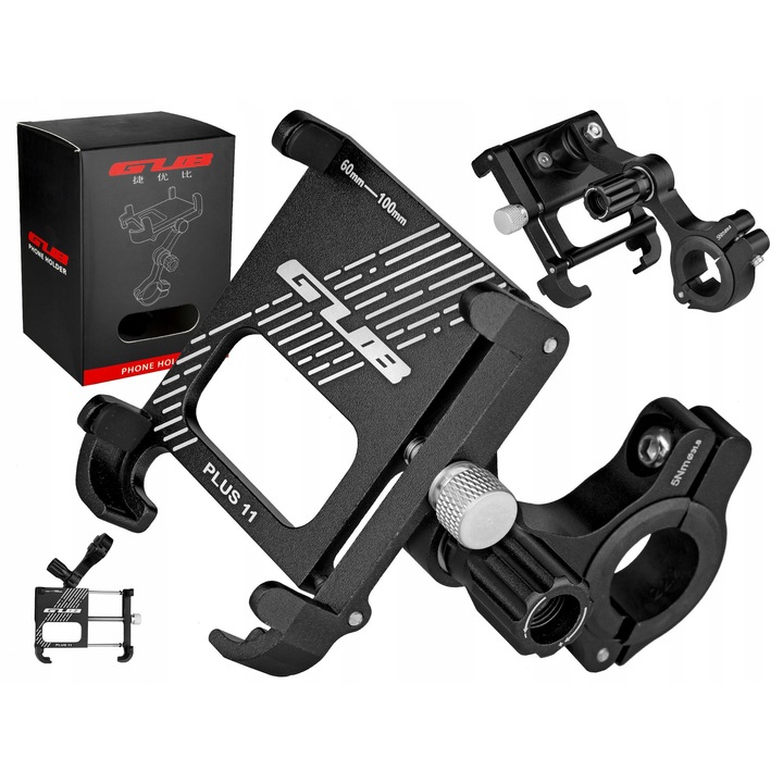 Suport Telefon Bicicleta GUB, Aluminiu, Negru Mat, Rotire 360, Ajustabil 60-100 mm